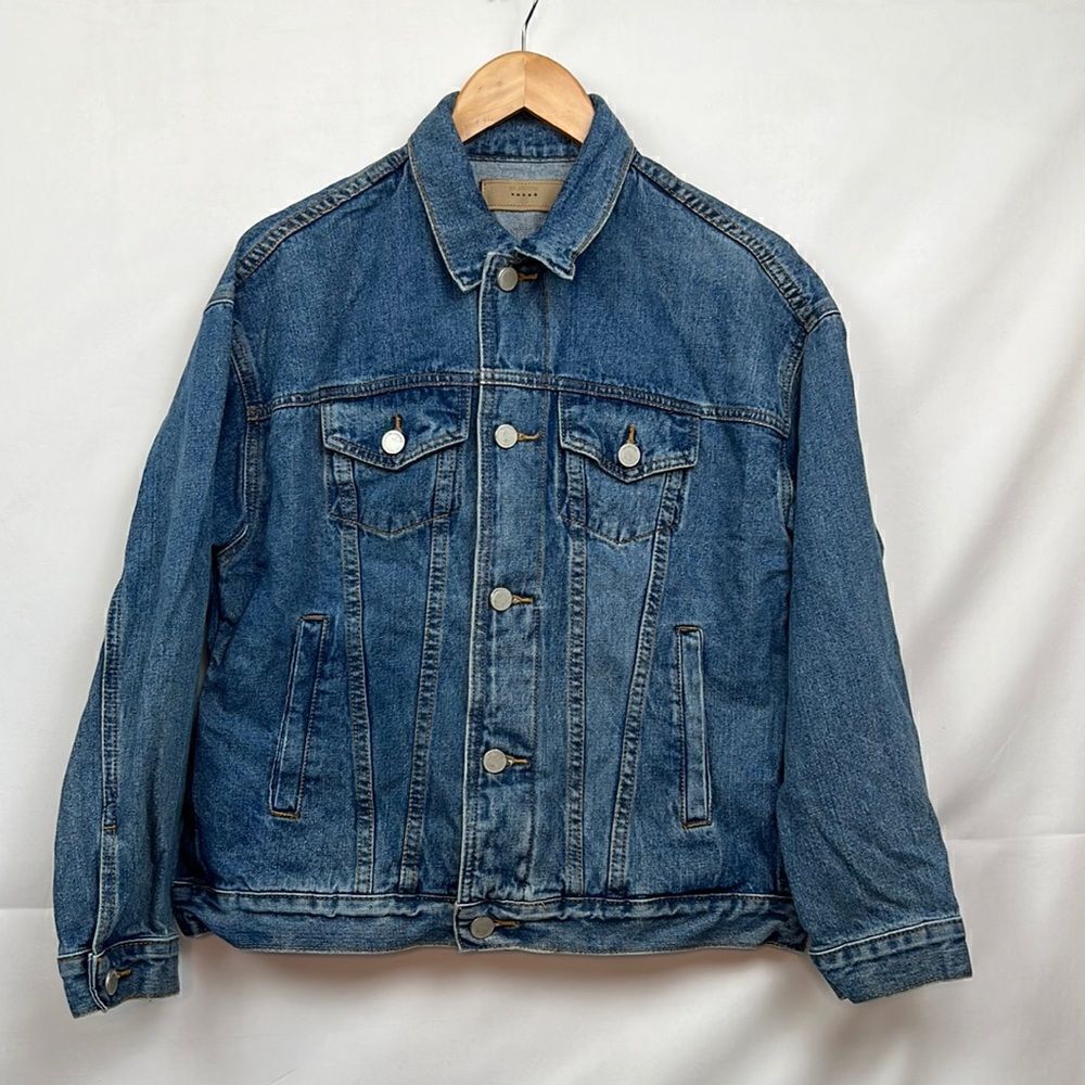 Blank NYC Oversized button up blue denim jean jacket size XS EUC